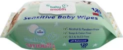 12 X 120pcs -Baby Smooth Sensitive 120pcs Baby Doekjes - Billendoekjes - Wet Wipes. -Babyproducten Uitverkoop 1200x488