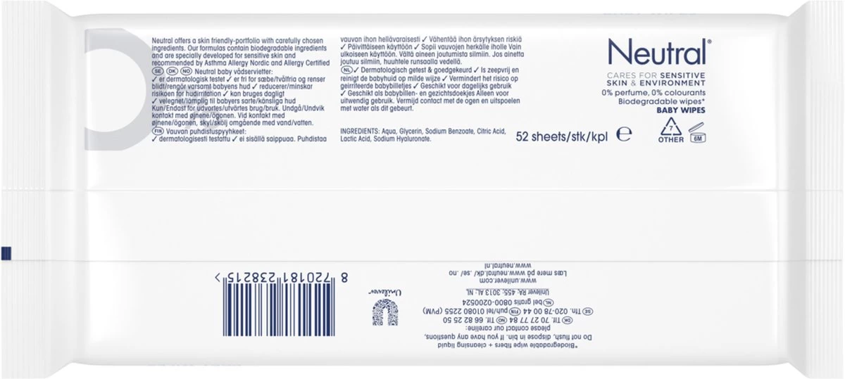 Neutral Baby Billendoekjes Parfumvrij - 832 Stuks - Voordeelverpakking 3 Neutral Baby Billendoekjes Parfumvrij - 832 Stuks - Voordeelverpakking - Afbeelding 3