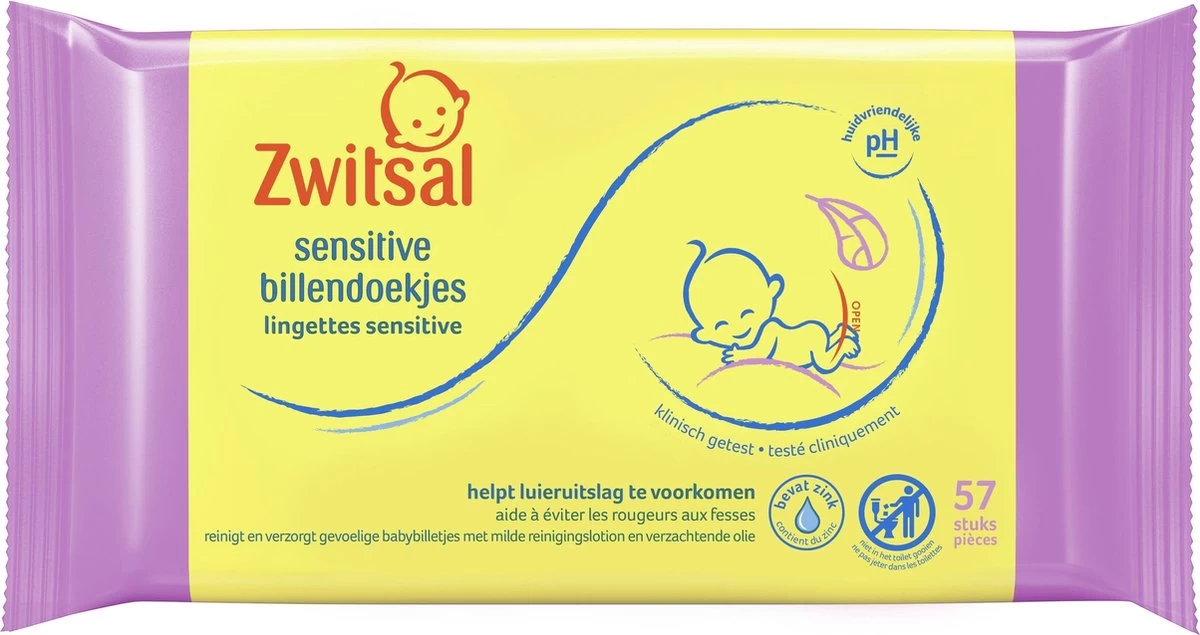 Zwitsal Sensitive Billendoekjes - 8 X 57 Stuks - Voordeelverpakking 2 Zwitsal Sensitive Billendoekjes - 8 X 57 Stuks - Voordeelverpakking - Afbeelding 2