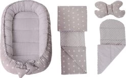Medi Partners Knuffel Nest Set, Incl. Baby Nest 90x50 Verwijderbare Insert Deken, Plat Kussen En Vlinder Kussen, 100% Katoen, Grijs, Large, 5 Stuks -Babyproducten Uitverkoop 1200x749 3