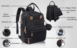 Luiertas Rugzak - Incl. Buggy / Kinderwagen Haken En Verschoningsmat - Complete Set - Zwart Van Zedar -Babyproducten Uitverkoop 1200x758