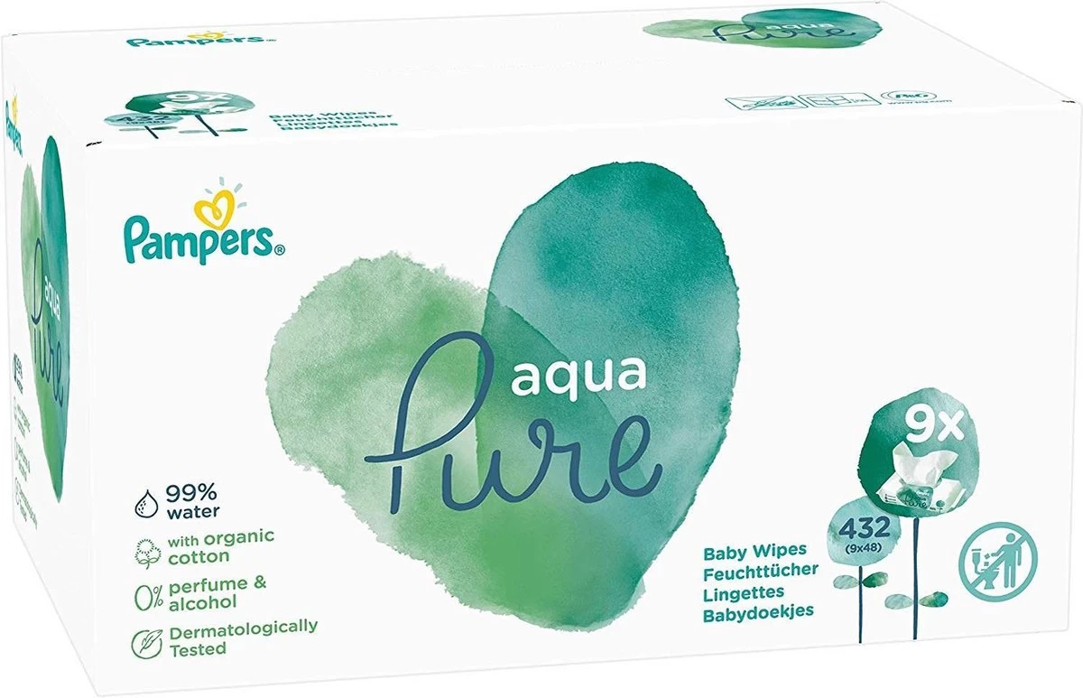 Pampers® Pampers Aqua Pure Billendoekjes - 432 Stuks 1 Pampers® Pampers Aqua Pure Billendoekjes - 432 Stuks