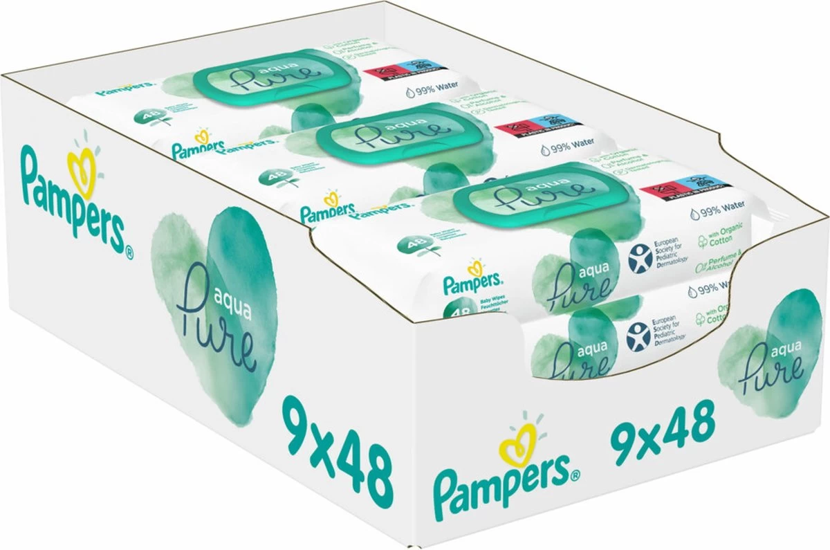 Pampers® Pampers Aqua Pure Billendoekjes - 432 Doekjes 1 Pampers® Pampers Aqua Pure Billendoekjes - 432 Doekjes