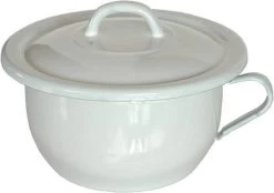 Emaille Ouderwets Plaspotje Met Deksel - Wit