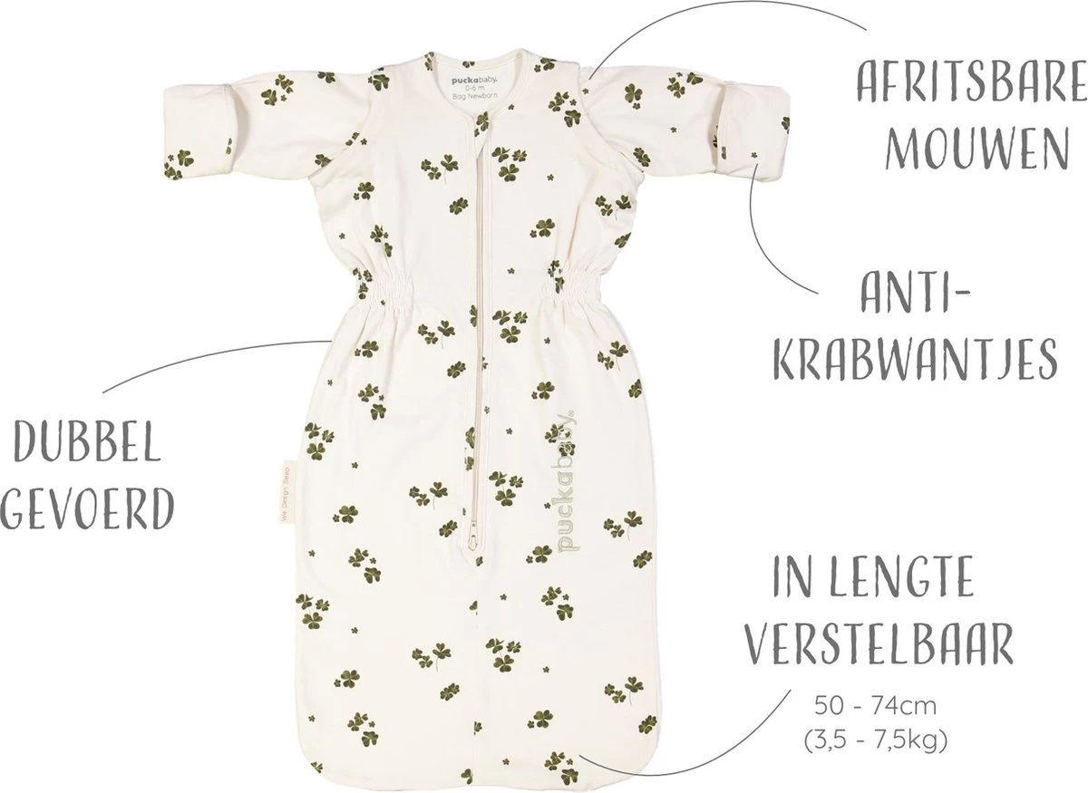 Puckababy Babyslaapzak Bag Newborn 0-6 Maanden - 70 Cm - Alle Seizoenen - Lucky Clover 10 Puckababy Babyslaapzak Bag Newborn 0-6 Maanden - 70 Cm - Alle Seizoenen - Lucky Clover - Afbeelding 10
