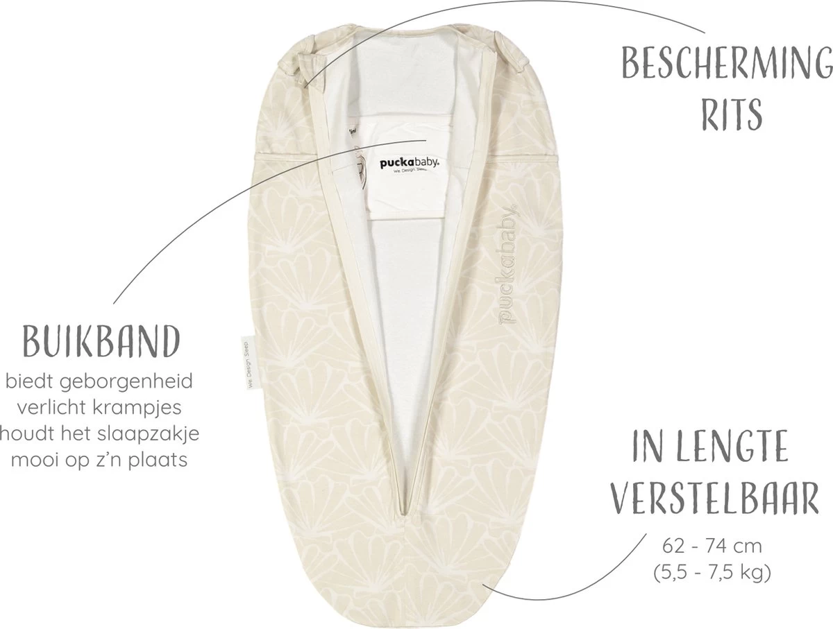 Puckababy Inbakerslaapzak Original Mini 3-6 Maanden - Cotton - Seashell Sand 4 Puckababy Inbakerslaapzak Original Mini 3-6 Maanden - Cotton - Seashell Sand - Afbeelding 4