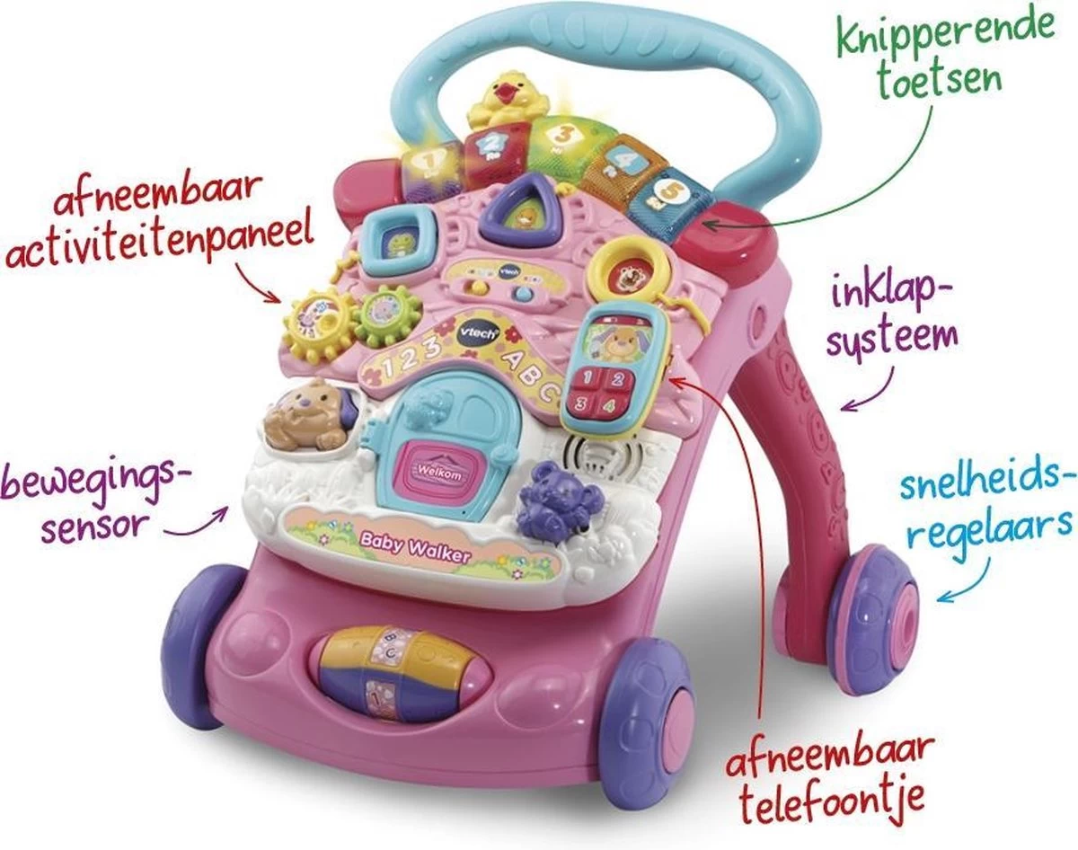 VTech 2 In 1 Baby Walker - Educatief Babyspeelgoed - Roze - 9 Tot 36 Maanden 6 VTech 2 In 1 Baby Walker - Educatief Babyspeelgoed - Roze - 9 Tot 36 Maanden - Afbeelding 6