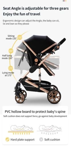 Luxe Kinderwagen 3 In 1 - Wandelwagen - Kinderwagen 3-in-1 Incl Autostoel - Kinderwagen Maxi Cosi – Buggy 3 In 1 - Newborn - Grijs -Babyproducten Uitverkoop 564x1200