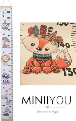 Groeimeter Schattige Dieren Babykamer Kinderkamer - Canvas Meetlat Kind - Hout - 200x20 Cm - Decoratie Meetlint - Wanddecoratie