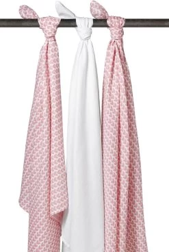 Meyco Knitted Heart Swaddle - 3-pack - Hydrofiel - Pink - 120x120cm