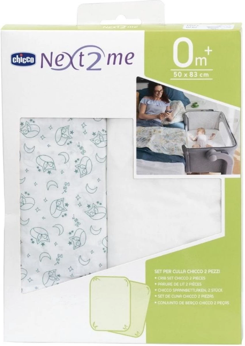 Chicco - Set Van 2 Hoeslakens Blauw Vossenpatroon - Voor Next2Me Wieg 4 Chicco - Set Van 2 Hoeslakens Blauw Vossenpatroon - Voor Next2Me Wieg - Afbeelding 4