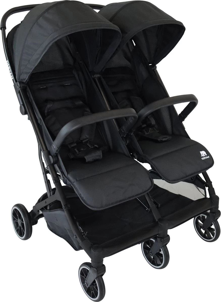 Deryan Luxe Rolo X2 Dubbele Buggy - Duo Buggy - Zwart 1 Deryan Luxe Rolo X2 Dubbele Buggy - Duo Buggy - Zwart