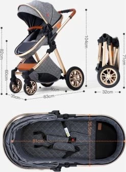 Merkloos Kinderwagen 3-in-1 – Luxe Kinderwagen - Buggy – Wandelwagen - Multifunctioneel – Opklapbaar – Incl Autostoel – Grijs -Babyproducten Uitverkoop 877x1200 4