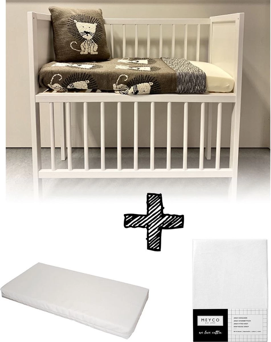 Bebies First Co-sleeper Wieg Wit Set | Inclusief Wiegmatras + Meyco Hoeslaken 1 Bebies First Co-sleeper Wieg Wit Set | Inclusief Wiegmatras + Meyco Hoeslaken