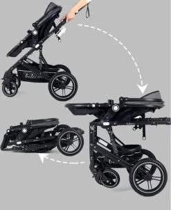 Belecoo - Luxe Kinderwagen - 3-in-1 Buggy - Opklapbare Wandelwagen - Autostoel - Wieg - Multifunctioneel - Zwart -Babyproducten Uitverkoop 981x1200 4